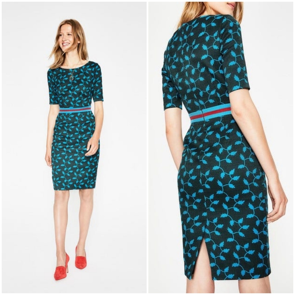 Boden Fleur Fitted Dress - Chatsworth Green, Leaf